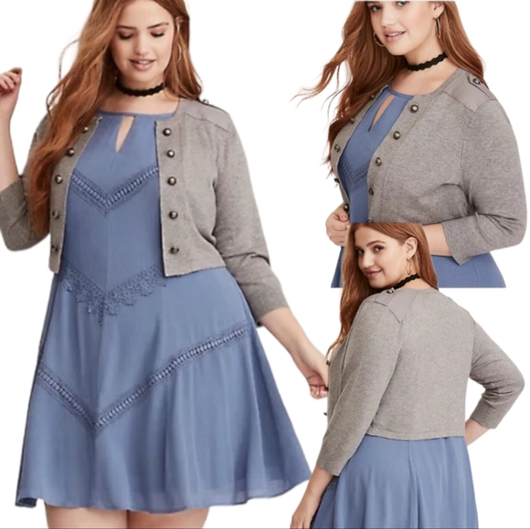 torrid Sweaters - Torrid Gray Knit Open Front Button Detail Military Shrug